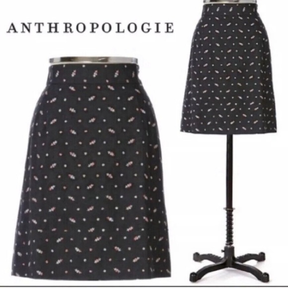 Odille Anthropologie embroidered wallfia gray skirt vintage 00s twee - Picture 1 of 4